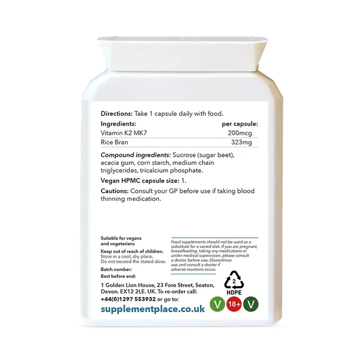 Supplement Place Vitamin K2 MK7 200mcg | 120 Capsules, additional product view 2
