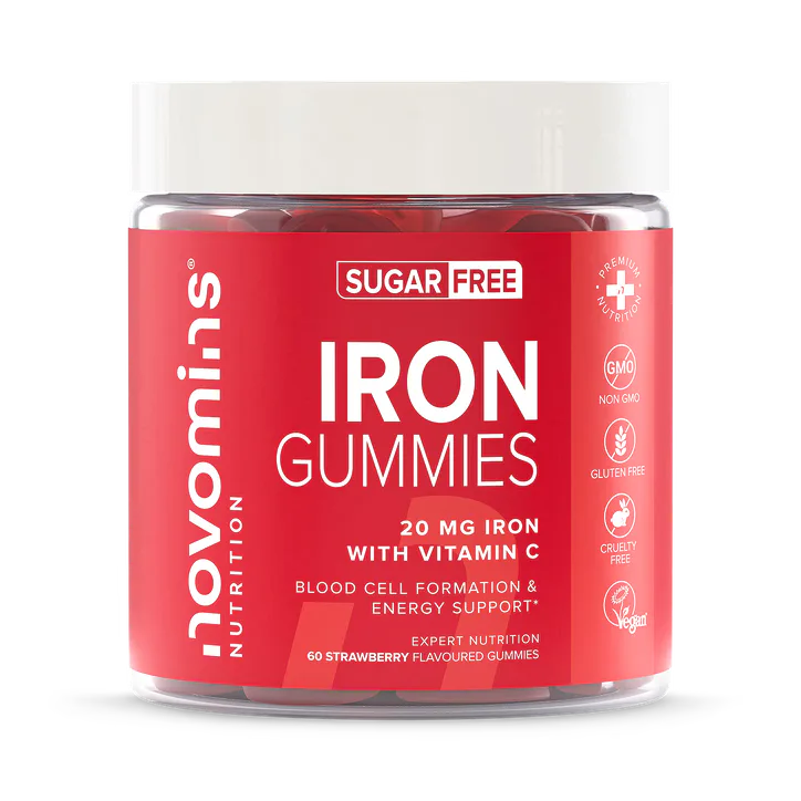 Novomins Iron 20mg + Vitamin C Sugar-Free Strawberry Flavoured 60 Gummies