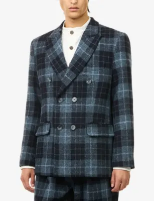LABRUM LONDON Harris Double-Breasted Tweed Blazer in BLUE, additional product view 3
