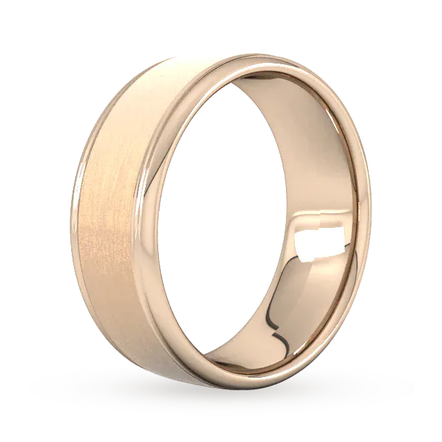 For Him 8mm Traditional Court Heavy Matt Centre With Grooves Wedding Ring In 18 Carat Yellow Gold detail 2