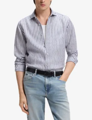 BOSS Striped Long-Sleeved Linen Shirt detail 3