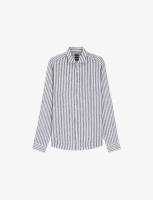BOSS Striped Long-Sleeved Linen Shirt