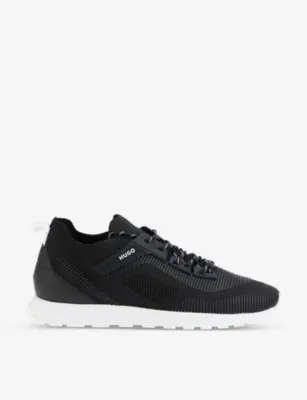 HUGO Panelled embossed-branding faux-leather running trainers - EUR 40 / 6 UK MEN in BLACK – Mens | Trainers | Lace up trainers