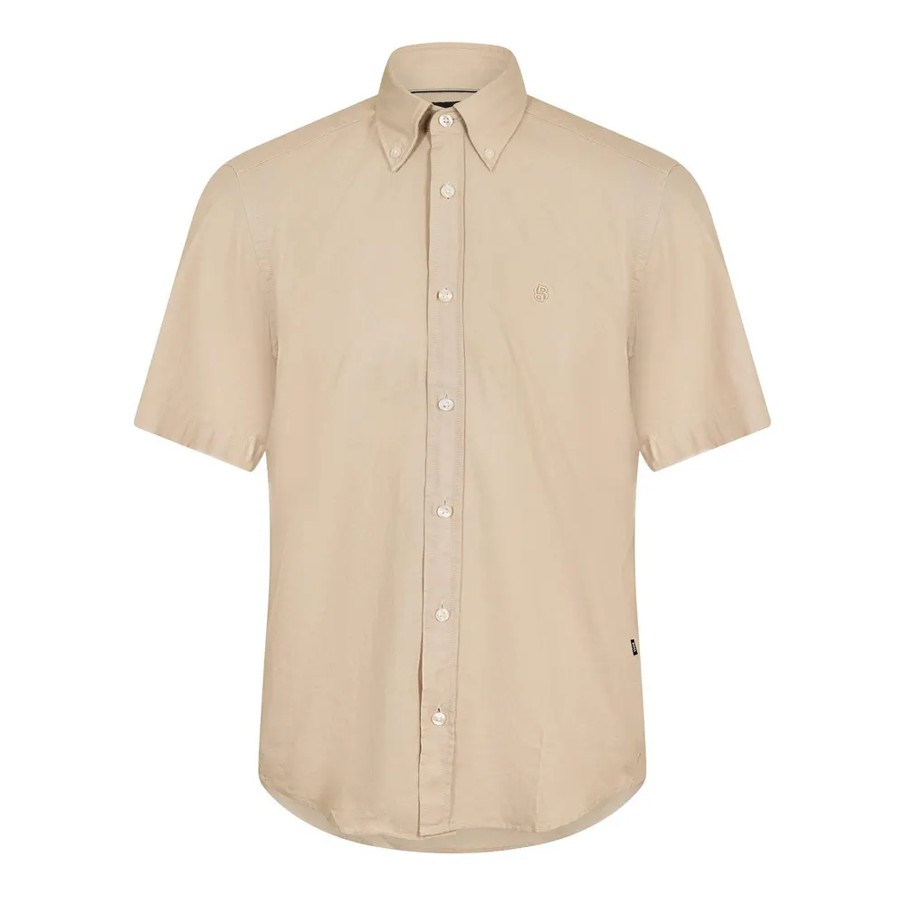 Boss Mens BOSS BLACK Liam Short Sleeve Buttoned Shirt in Beige 286 – Clothing