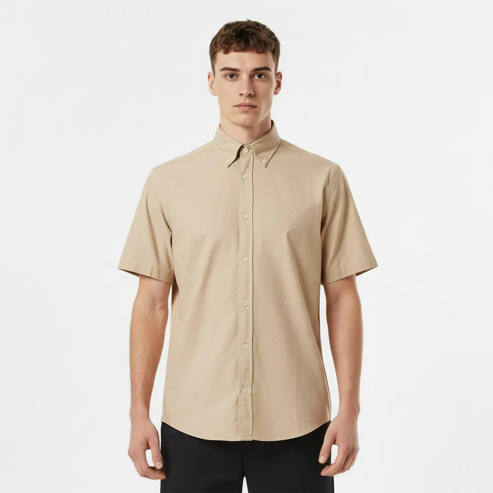 Boss Mens BOSS BLACK Liam Short Sleeve Buttoned Shirt in Beige 286, additional product view 3