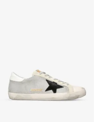 GOLDEN GOOSE Superstar star-appliqué leather and mesh low-top trainers - EUR 43 / 9 UK MEN in WHITE/COMB – Mens | Trainers | Lace up trainers