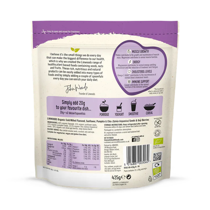 Linwoods Milled Flaxseed, Sunflower, Pumpkin & Chia Seeds & Goji Berries 425g detail 2