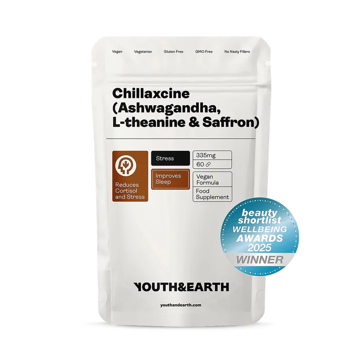 Youth and Earth CHILLAXCINE (Ashwagandha, L-theanine & Saffron) 335mg, 60 Capsules