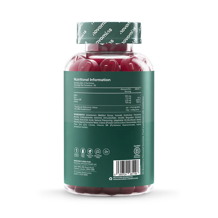 Novomins NAD+ 60 Blackberry Flavour Gummies, additional product view 3