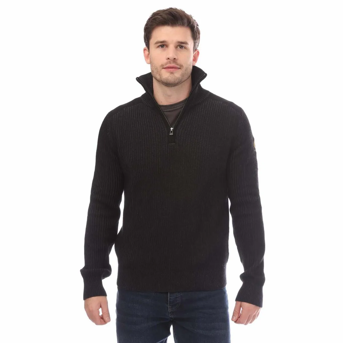 Belstaff Cotton Wool Rib Stanley Quarter Zip Jumper