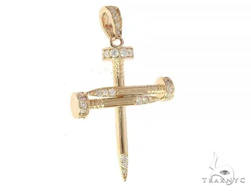For Him Factory (Mass Production)-MARYAM 14k Limited Solid Gold Diamond Nail Cross Pendant 65230 in Rose – Pendant