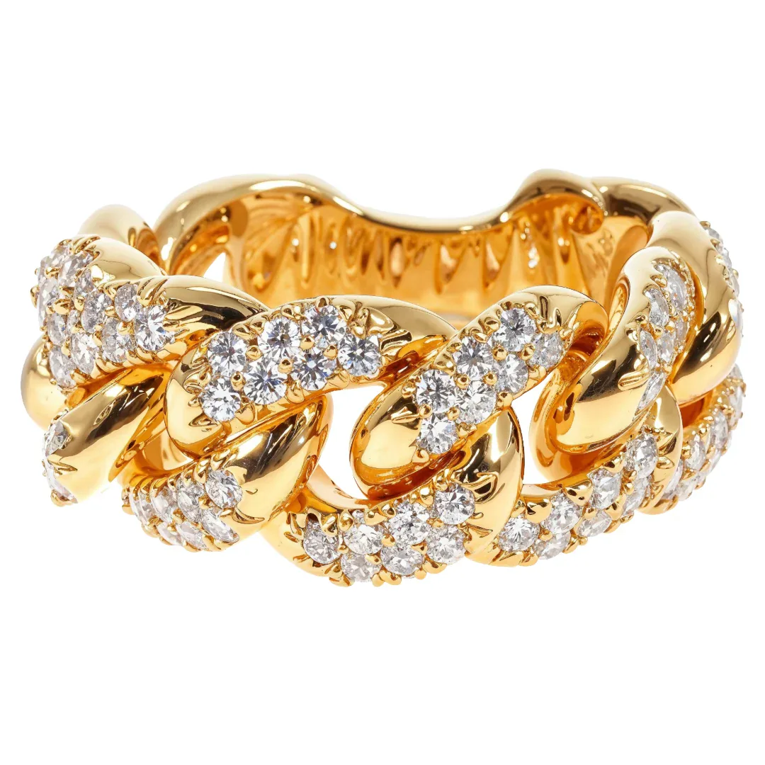 RINA - For Him FACTORY 14K Yellow Gold Micro Pave Diamond Cuban Link Ring 64028 in Rose Gold / 7.5 – Ring
