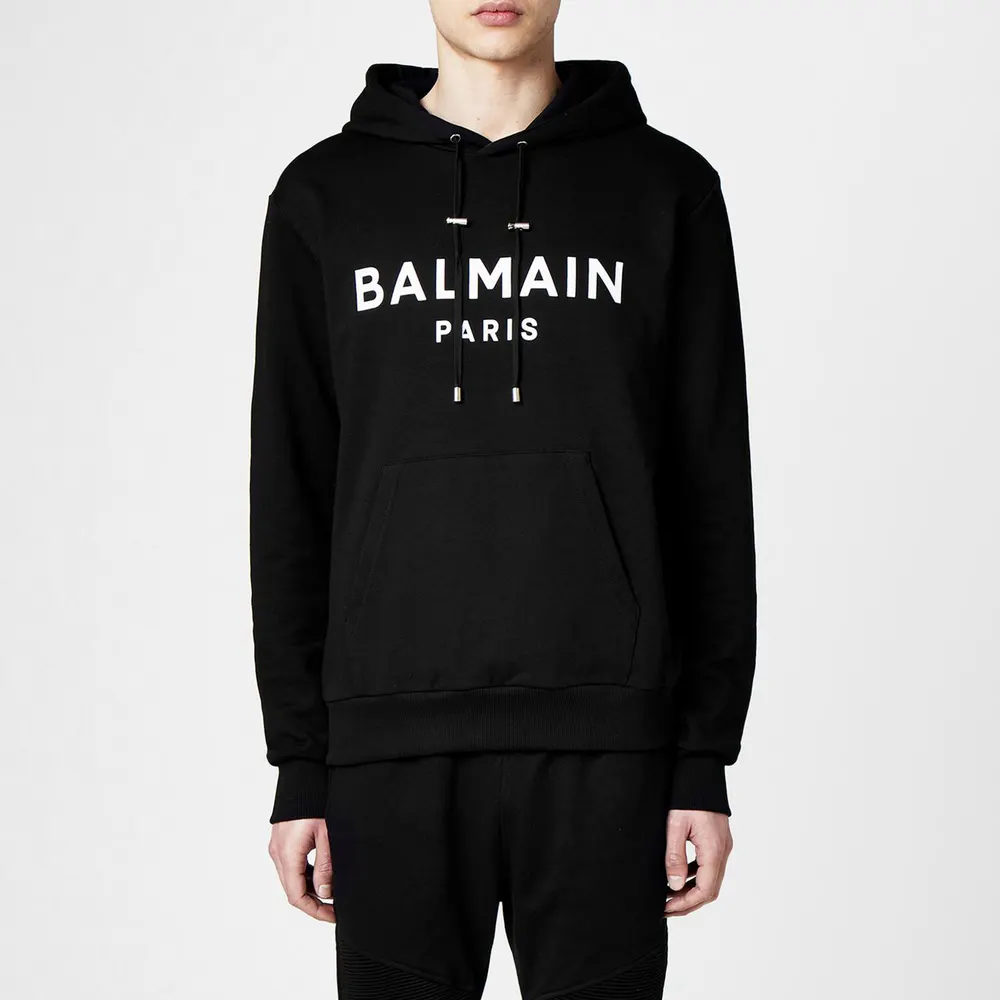 Balmain Men's Logo Cotton Printed Hoodie detail 3