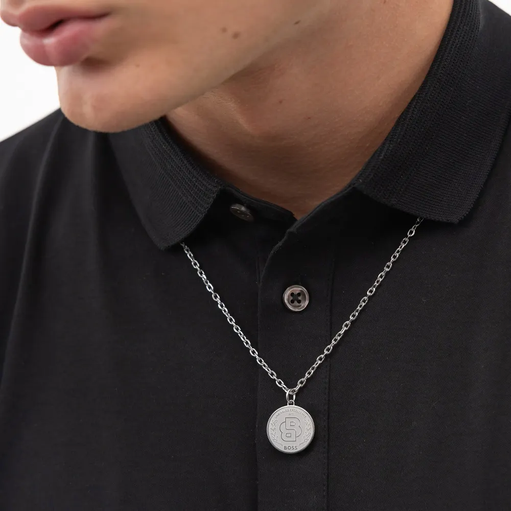 Boss Gents BOSS Double B Stainless Steel Medallion Pendant Necklace detail 2