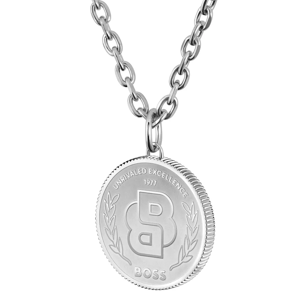 Boss Gents BOSS Double B Stainless Steel Medallion Pendant Necklace detail 3