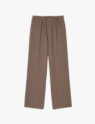 SANDRO Elasticated-Waist Wide-Leg Stretch-Woven Trousers - DARK CHOCOLATE