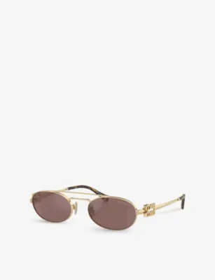 MIU MIU MU 54ZS oval-frame metal sunglasses in GOLD, additional product view 2