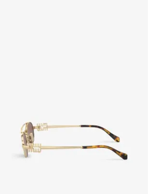 MIU MIU MU 54ZS oval-frame metal sunglasses in GOLD, additional product view 3