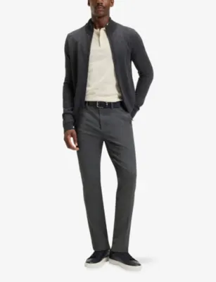 BOSS Herringbone Slim-Leg Stretch-Woven Trousers - 31/32 in Dark Blue, additional product view 2