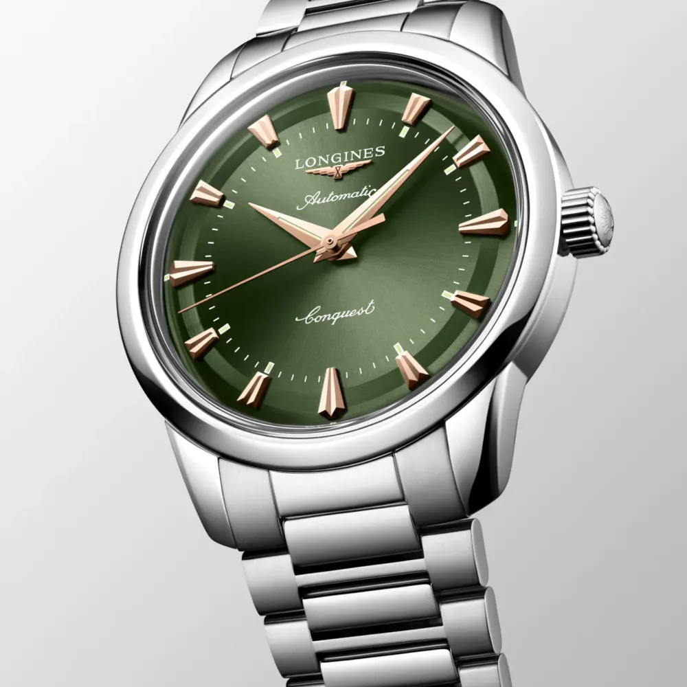 Longines Conquest Heritage 40mm Mens Watch Green detail 2