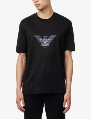 EMPORIO ARMANI Faded Logo-Print Cotton-Jersey T-Shirt detail 3