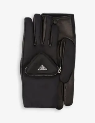 PRADA Logo-embellished Re-Nylon and leather gloves - 10