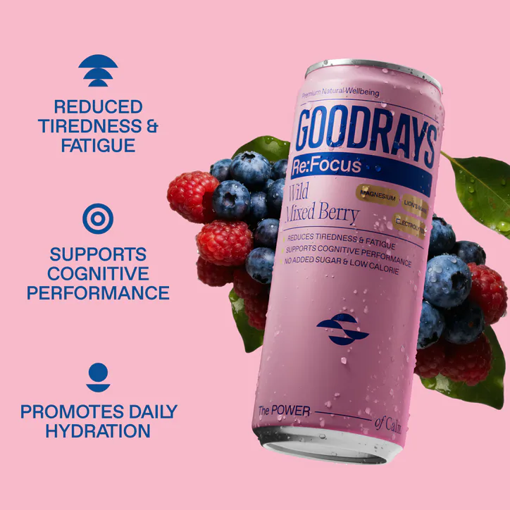 Goodrays Re:Focus Electrolytes, Magnesium & Lions Mane Mixed Berry Drink 4 x 330ml, additional product view 3