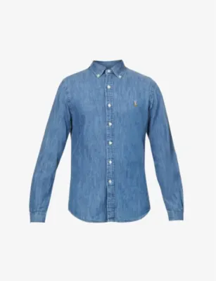 POLO RALPH LAUREN Long-sleeved button-down slim-fit cotton chambray shirt