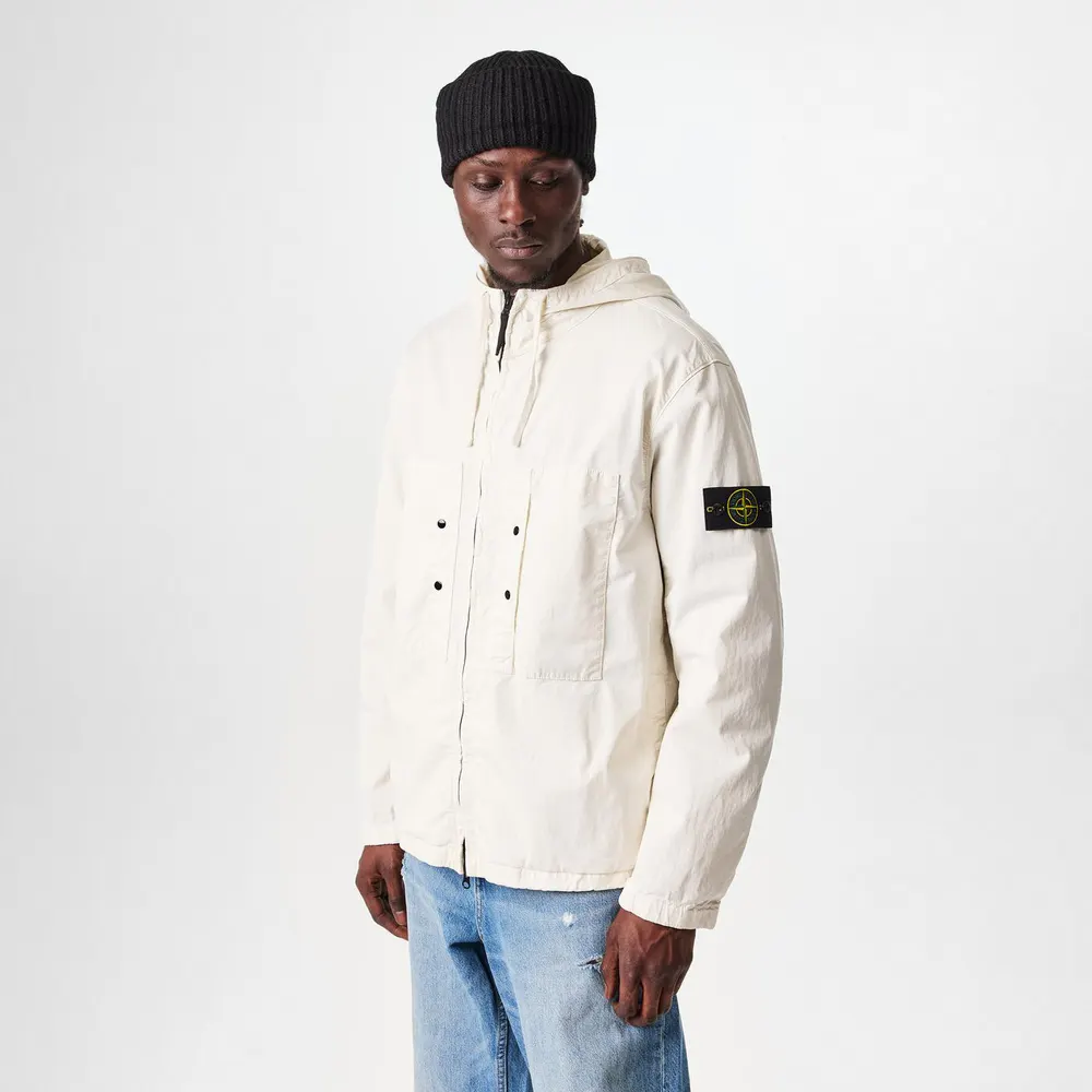 Stone Island Men's Supima Cotton Twill Hooded Long Sleeve Overshirt detail 3