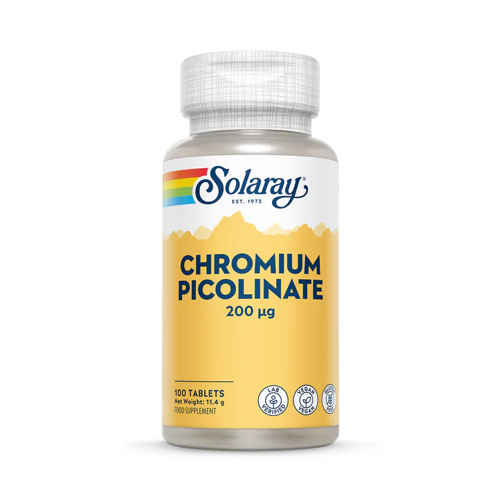 Solaray Chromium Picolinate 200mcg, Metabolism & Blood Glucose Support - 100 Vegan Tablets