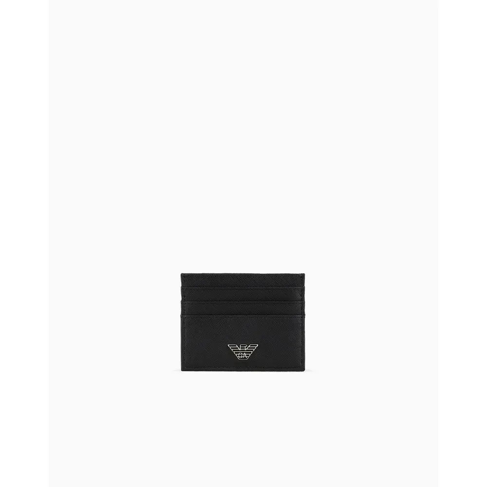 Emporio Armani Men's Saffiano Leather Eagle Badge Card Holder