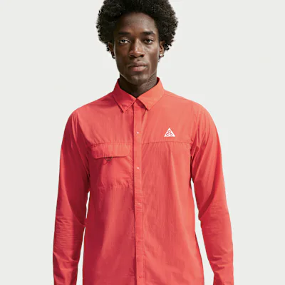Nike ACG Aireez Men's Long-Sleeve Button-Up Trail-Running Top - Light Crimson/Summit White in Light Crimson/Summit White – Nike men's and unisex