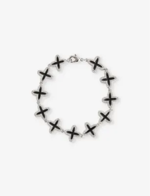 DARKAI Clover pavé 18ct white gold-plated brass and stainless-steel bracelet