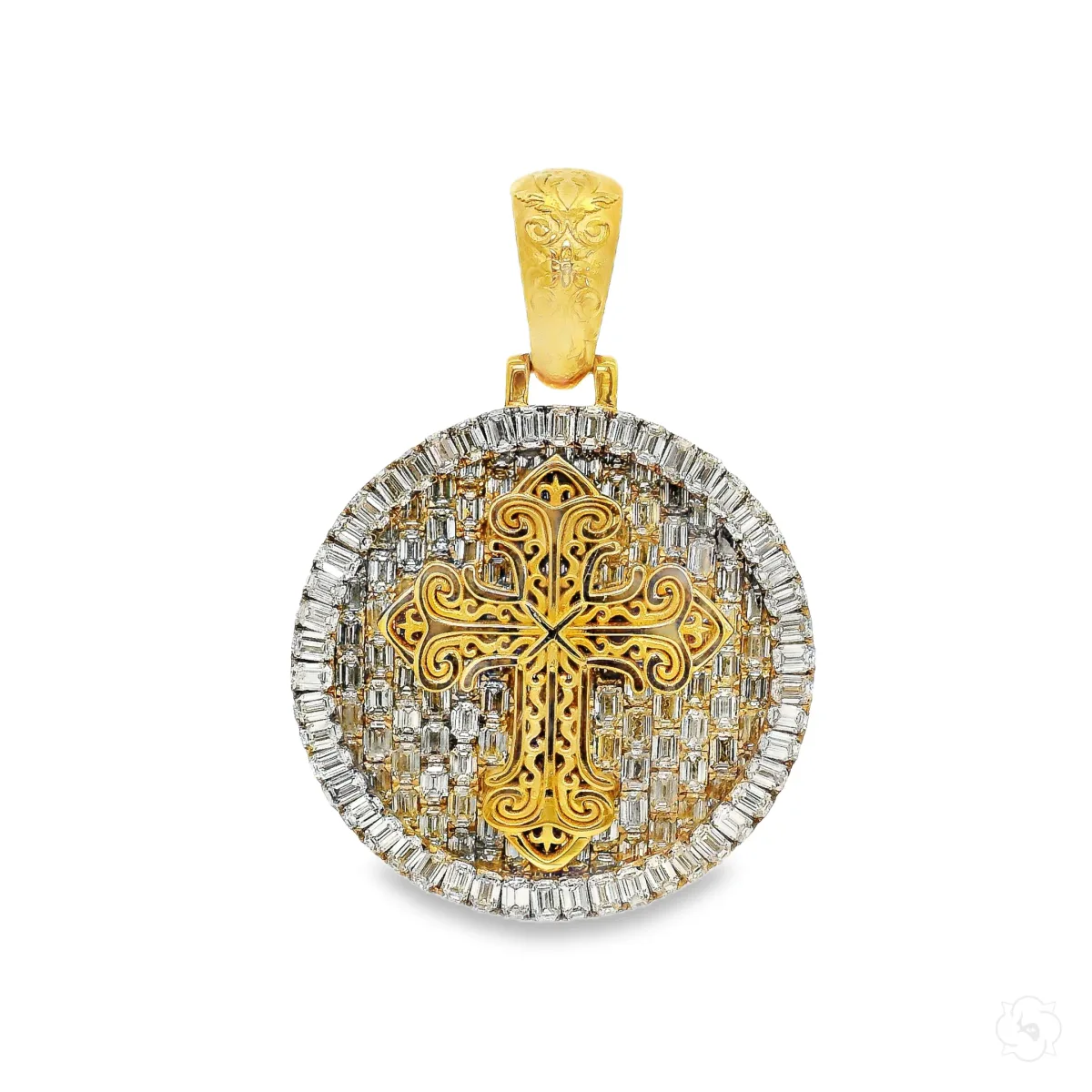 RINA - For Him CUSTOM Circular Cross Pendant Set with Emerald Cut 71019 in Rose – Pendant
