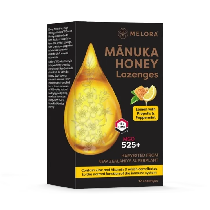 Melora Manuka 525 MGO Lozenges - Lemon & Propolis 12 Lozenges – Vitamins & Supplements > Supplements > Superfood Supplements > Royal Jelly & Propolis