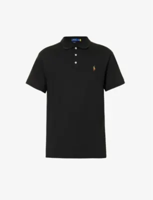POLO RALPH LAUREN Short-sleeved logo-embroidered custom slim-fit cotton-jersey polo shirt - POLO BLACK