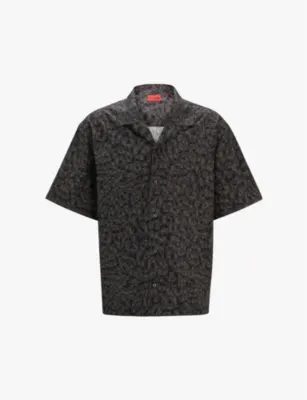 HUGO Logo-print short-sleeve cotton shirt - OPEN PINK