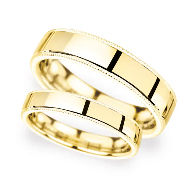 For Him 8mm Traditional Court Heavy Milgrain Edge Wedding Ring In 18 Carat Yellow Gold