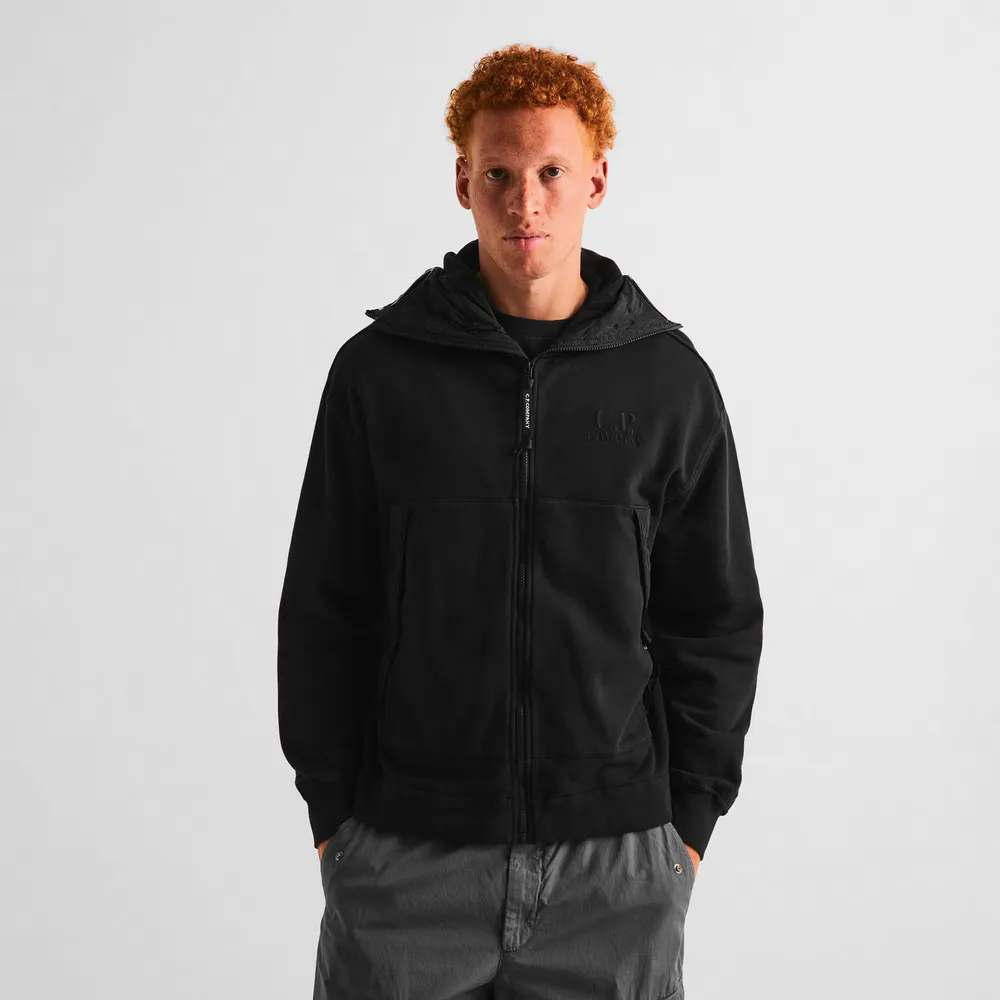 CP Company Men's Diagonal Raised Fleece Mixed Boxy Hooded Sweatshirt detail 3