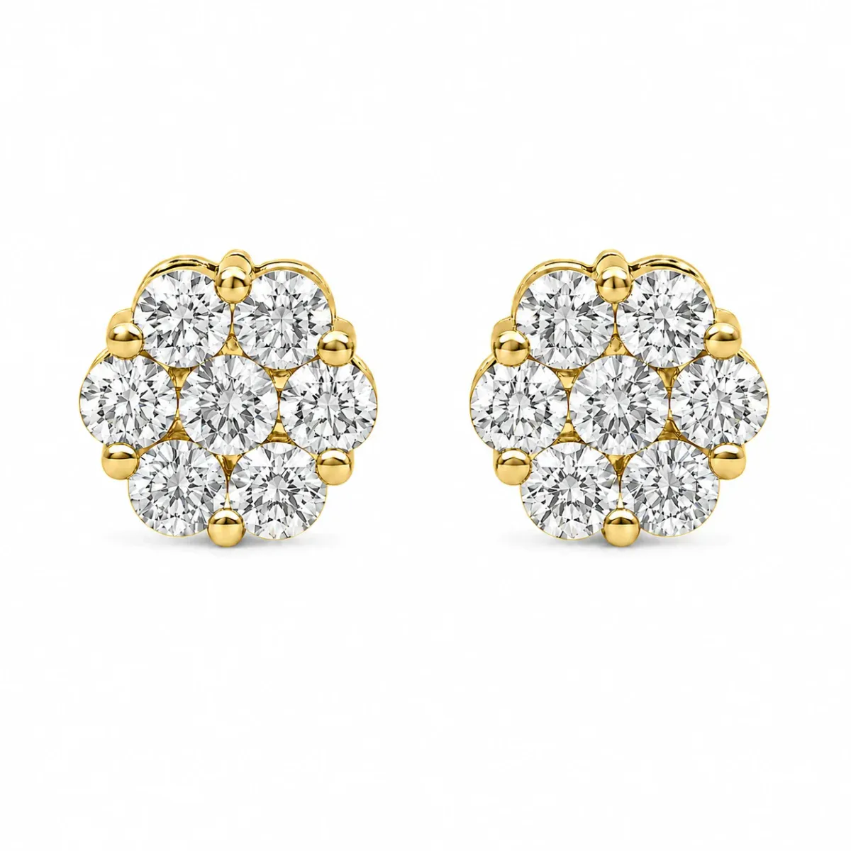 For Him Flower Diamond Studs in 2.00ctw / Yellow Gold / Natural Diamond – Earring