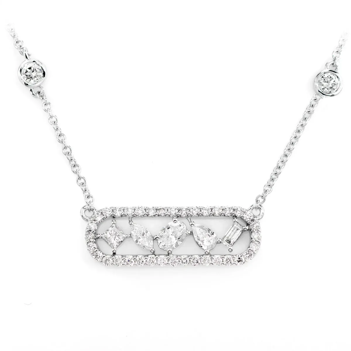 For Him Multi-Cut Diamond Station Necklace in White Gold / 18" / Natural Diamond – Necklace