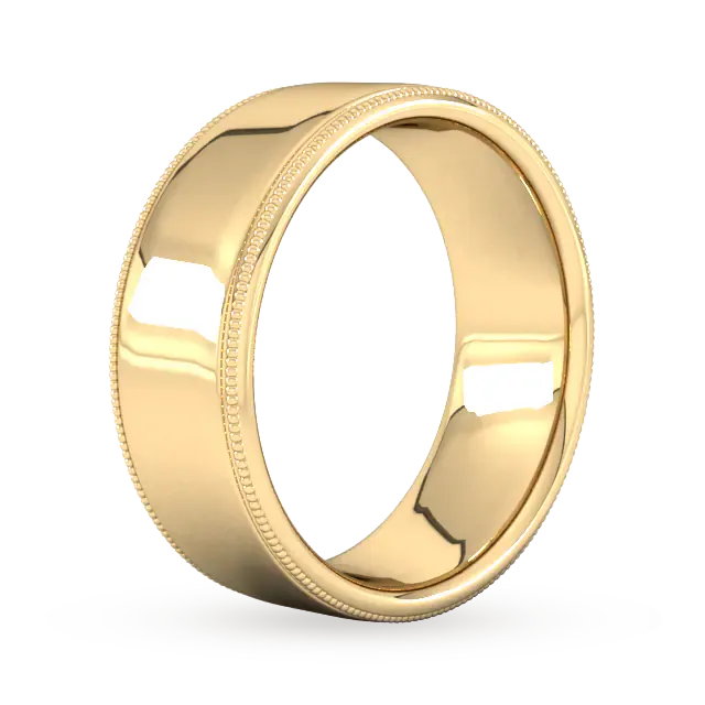 For Him 8mm Slight Court Standard Milgrain Edge Wedding Ring In 18 Carat Yellow Gold detail 2
