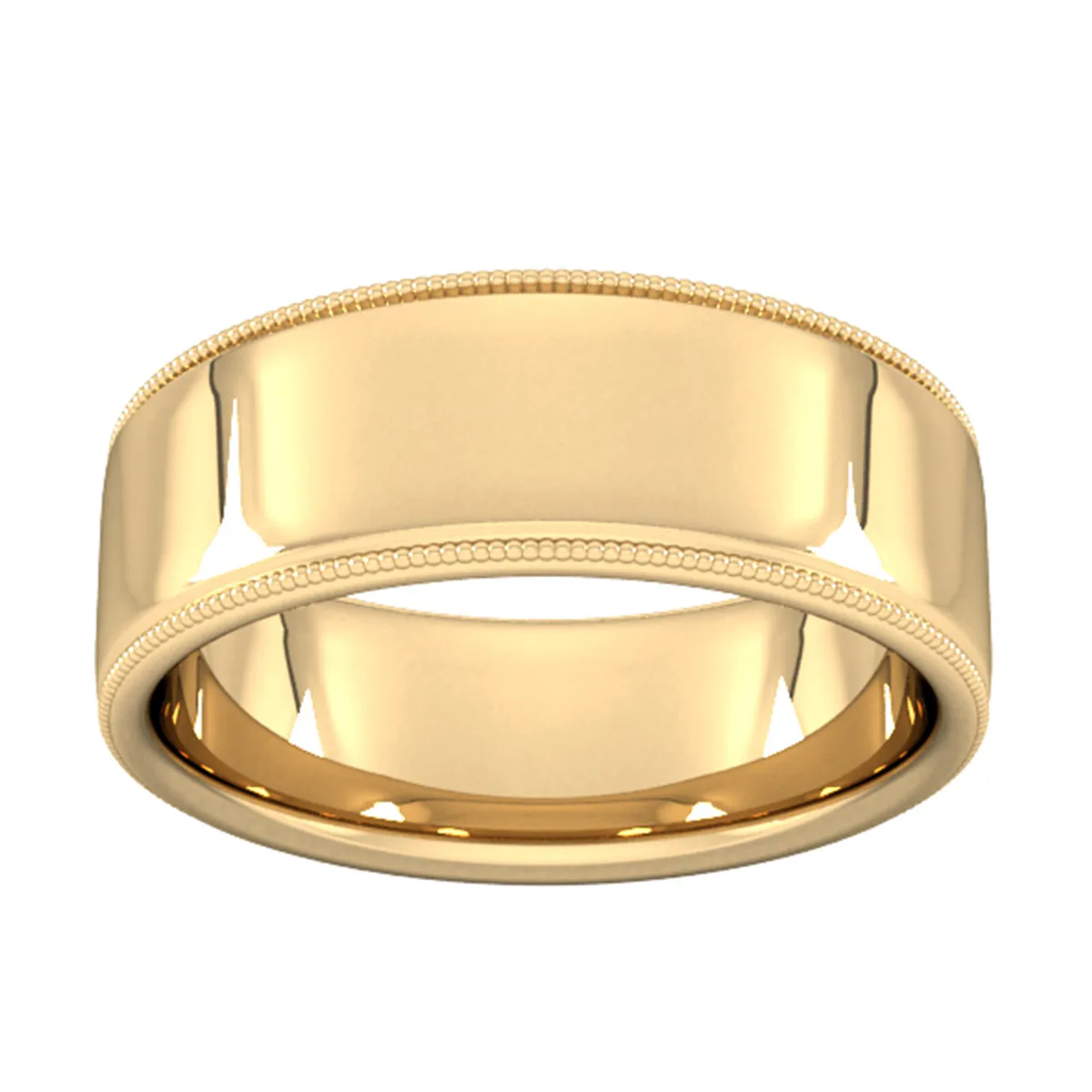 For Him 8mm Slight Court Standard Milgrain Edge Wedding Ring In 18 Carat Yellow Gold