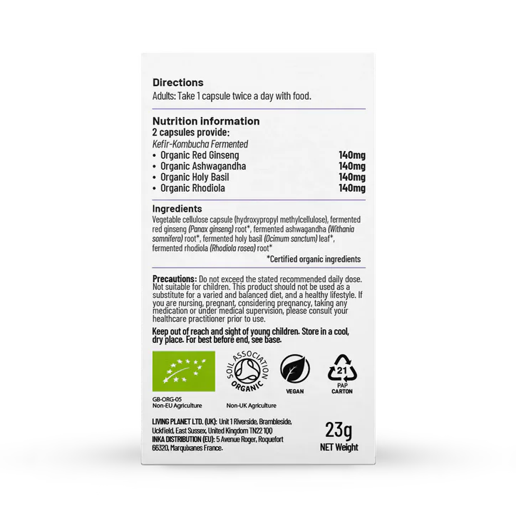 Living Nutrition Organic Fermented True Adaptogens 60 Capsules, additional product view 2