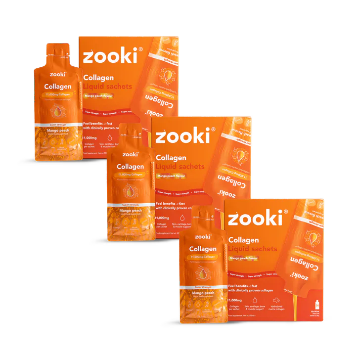 Zooki Super Strength Marine Collagen 11,000mg Mango Peach Flavour 90 Sachets Bundle