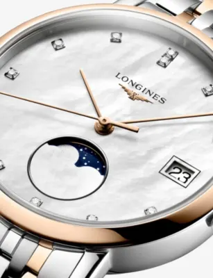 LONGINES L4.330.5.87.7 Elegant Collection Moonphase 18ct Rose-Gold, Stainless-Steel And 0.040ct Diamond Quartz Watch detail 2