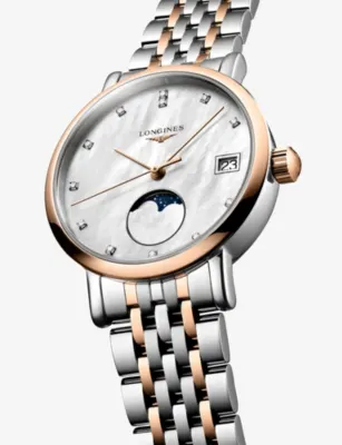 LONGINES L4.330.5.87.7 Elegant Collection Moonphase 18ct Rose-Gold, Stainless-Steel And 0.040ct Diamond Quartz Watch detail 3