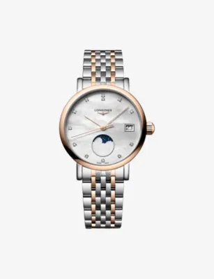LONGINES L4.330.5.87.7 Elegant Collection Moonphase 18ct Rose-Gold, Stainless-Steel And 0.040ct Diamond Quartz Watch