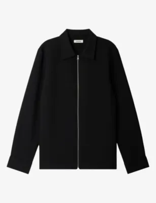 SANDRO Zipped Regular-Fit Stretch-Woven Shirt - NAVY BLUE