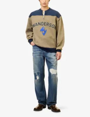 JW ANDERSON Brand-Embroidered Half-Zip Wool-Blend Sweatshirt detail 2